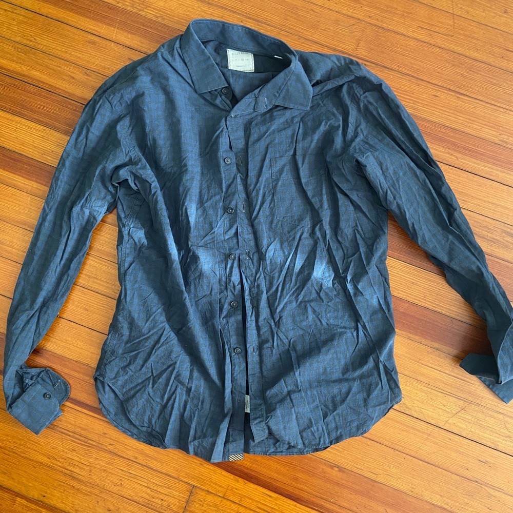 Billy Reid XL Blue and Black Check Button Down